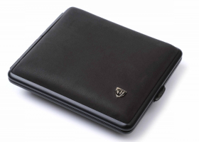 Портсигар Stoll на 18 сигарет, натуральная кожа, Черный нубук, C26