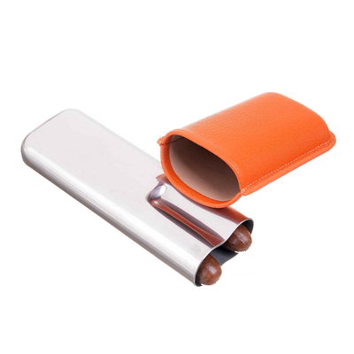 Чехол Lubinski на 2 сигары, металл и кожа, оранжевый FK1372-2