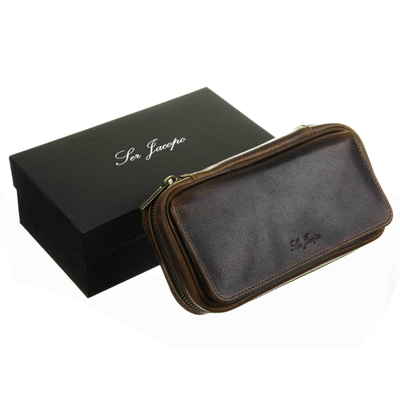 Сумка Ser Jacopo для 2 трубок и табака, натуральная кожа, подарочная упаковка B030-Brown