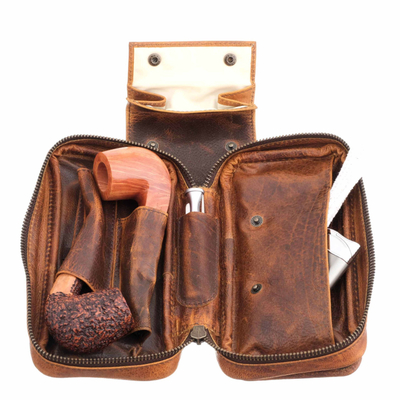 Сумка Ser Jacopo для 2 трубок и табака, натуральная кожа, подарочная упаковка B030-Brown