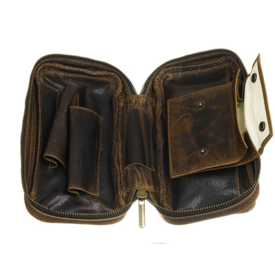 Сумка Ser Jacopo для 2 трубок и табака, натуральная кожа, подарочная упаковка B030-Brown
