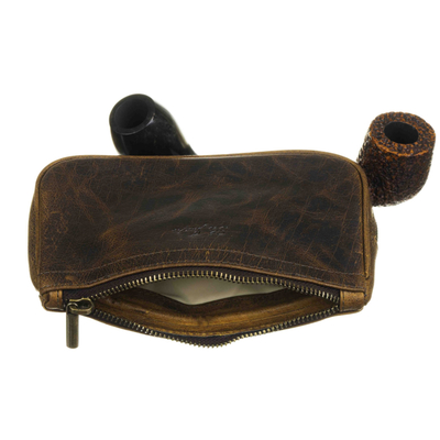 Сумка Ser Jacopo для 2 трубок и табака, натуральная кожа, подарочная упаковка B06-Brown